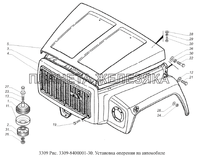 Установка оперения на автомобиле ГАЗ-3309 (Евро 2)